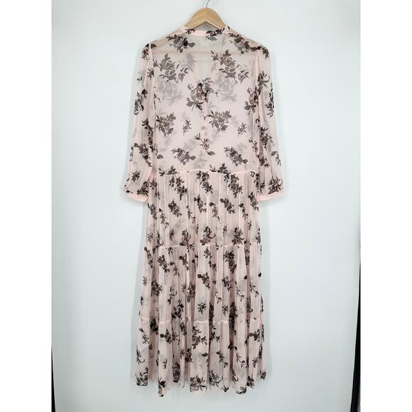 Baum Und Pferdgarten Aia Printed Shirt Dress Floral Puff Sleeve Tiered Maxi - Picture 10 of 16